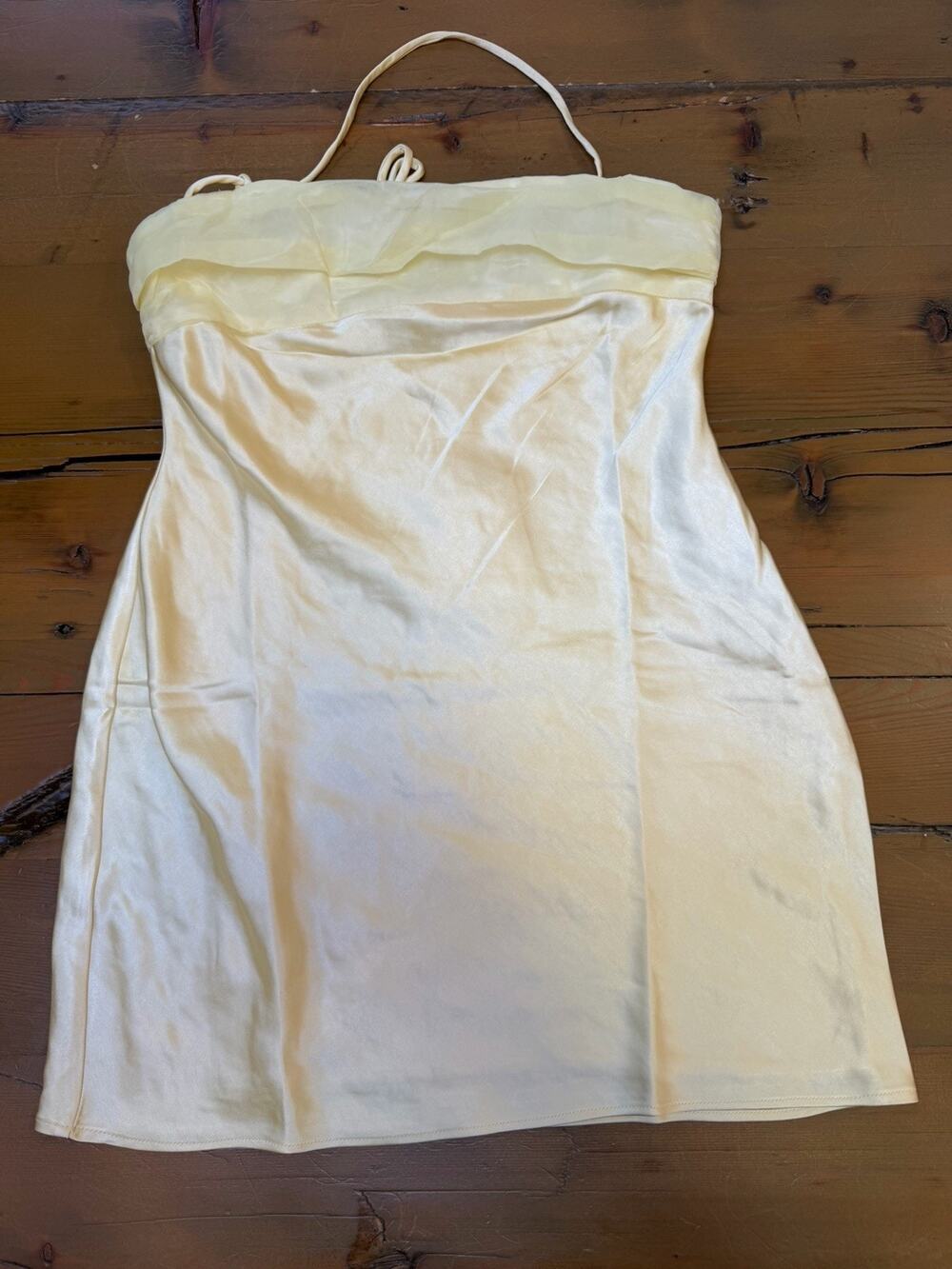 Peppermayo Belize Mini Dress Lemon Yellow Satin Strapless Halter NWT US 6 AU 10